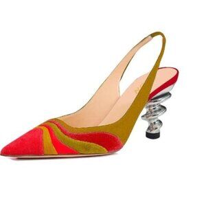 FOWT Quicksand Women Trendy Metallic Spiral Heels Slip On Sandals Slingback